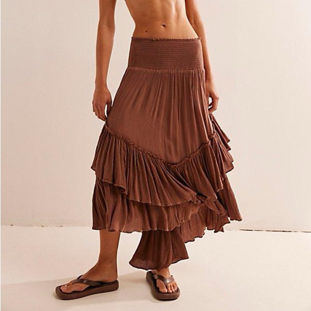 Free People Brown Tiered Maxi Convertible Skirt